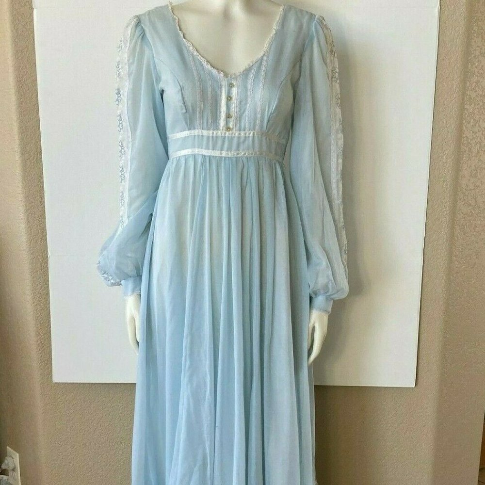 Gunne Sax Prairie Cottagecore Blue Lace Maxi Dress
